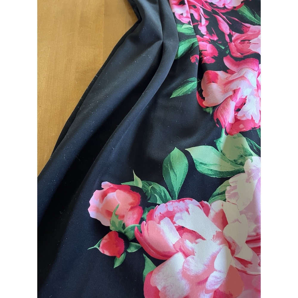 Vince Camuto Womens 8 Floral Scuba Fit Flare Dress Black Pink Sleeveless Party - Picture 5 of 9